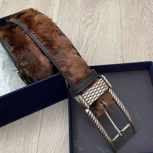 NWT ANGELO GALASSO Men’s Leather Belt with Real Mink Fur sz 100 made in Italy